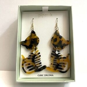 Piper K Tortoiseshell Acrylic Cat Fishbone Dangle Earrings